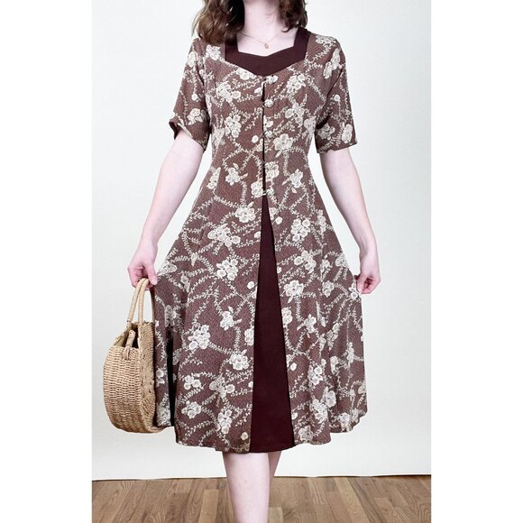 Vintage VS Country Authentic Floral Fit & Flare Button Up Cottagecore Midi Dress - Picture 5 of 5